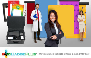 BadgePlus has Professional photo backdrops, printable ID cards, printer cases.